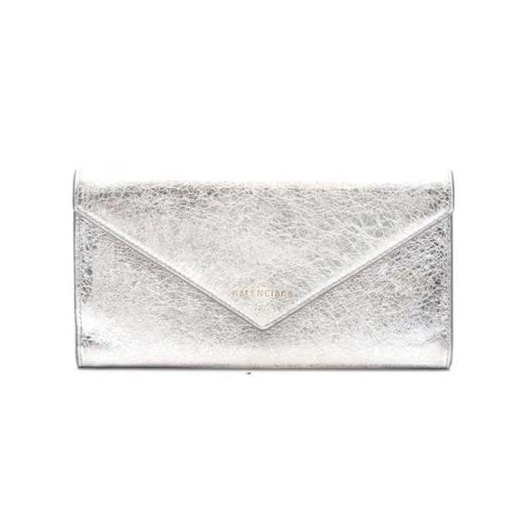 Balenciaga Papier Metallic Silver Arena Leather Envelope - Picture 1 of 6